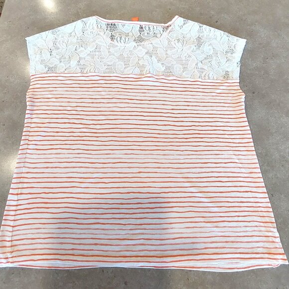JOE FRESH Women's White & Orange Stripe Short Sleeve T-Shirt - Large - Picture 4 of 12